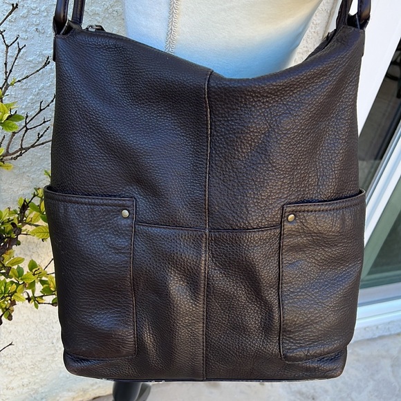 Eddie Bauer Large Brown Pebble Leather Shoulder Tote Purse - Picture 2 of 11